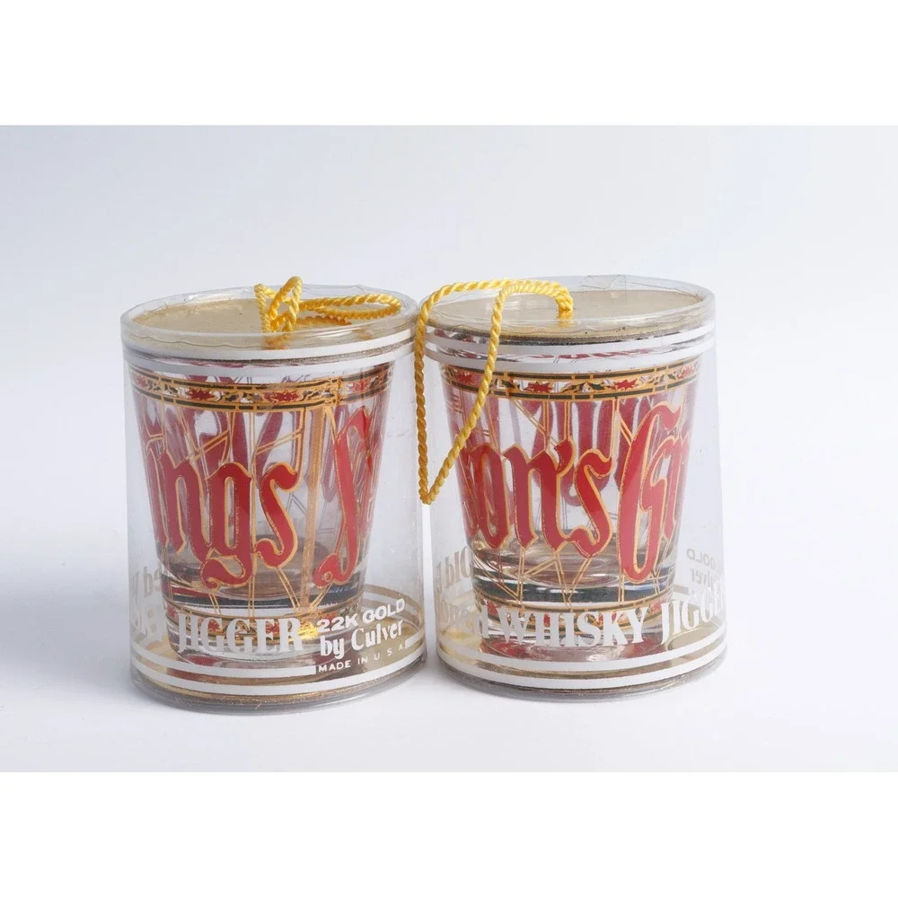 Vintage Culver Seasons Greetings Whiskey Shot Glasses 22K Gold 1980s Set of 2